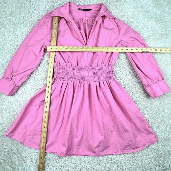 Zara Barbie Pink Short Dress. Poplin Mini Shirt Dress. Medium - Picture 10 of 12